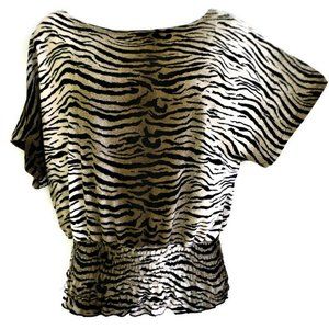 Isabella Rodriguez Animal Tiger Bateau Neck Dolman Smocked Waist M